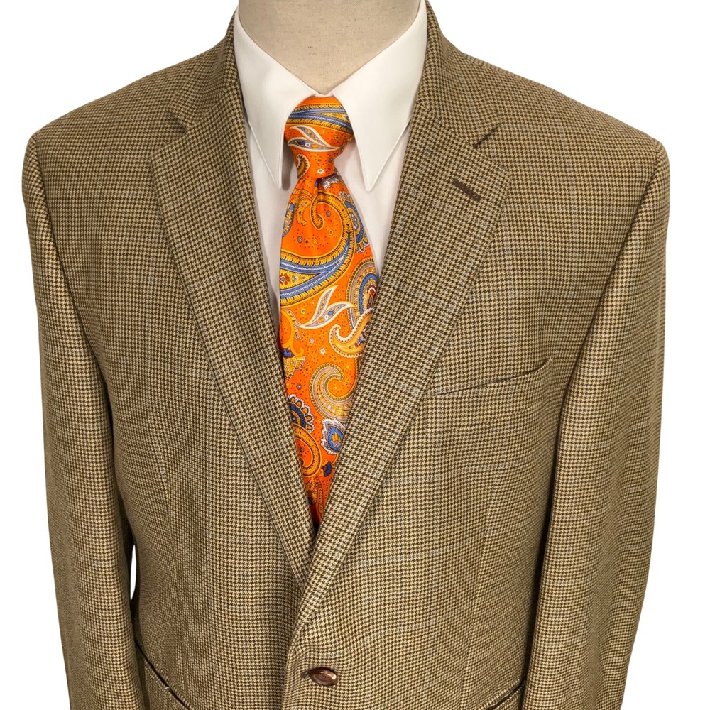 Lauren Ralph Lauren Blazer Mens 42R Brown Houndstooth Ivy League Silk Blend
